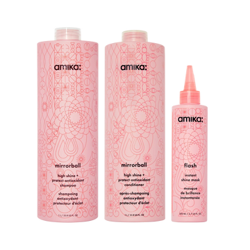 super-sized shine set mirrorball high shine + protect antioxidant shampoo + conditioner + flash mask